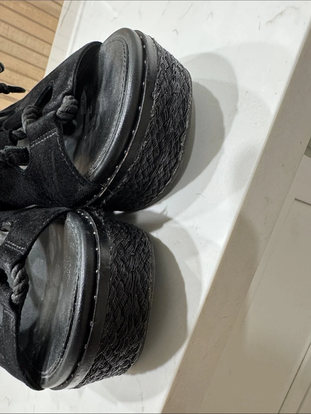 FitFlop Black Suede Rope Lace Wedge Sandals